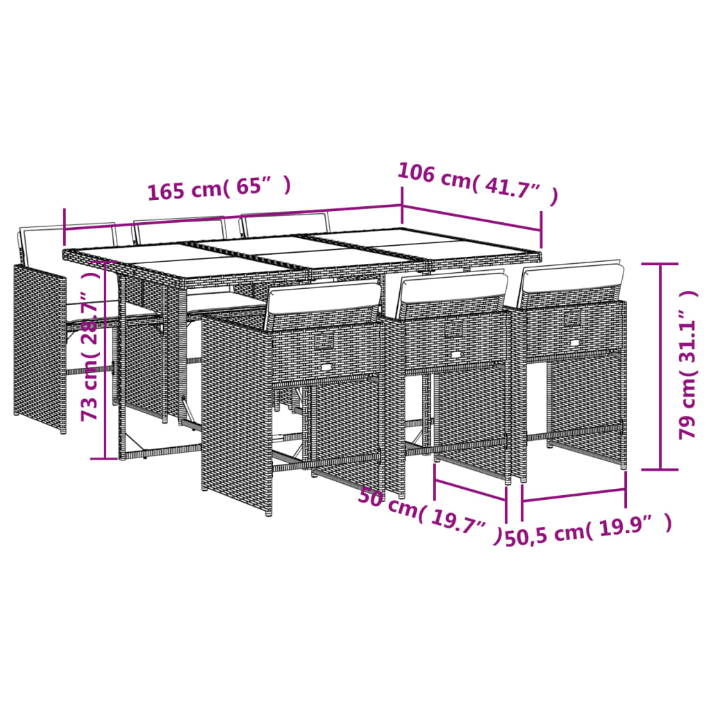 vidaXL Set comedor jardín 7 pzas y cojines ratán sintético gris