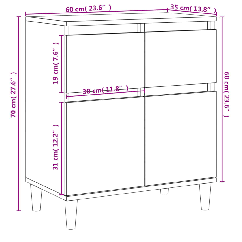 vidaXL Aparador madera contrachapada marrón roble 60x35x70 cm