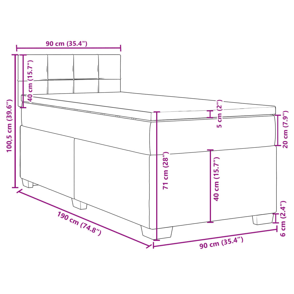 vidaXL Cama box spring con colchón tela negro 90x190 cm