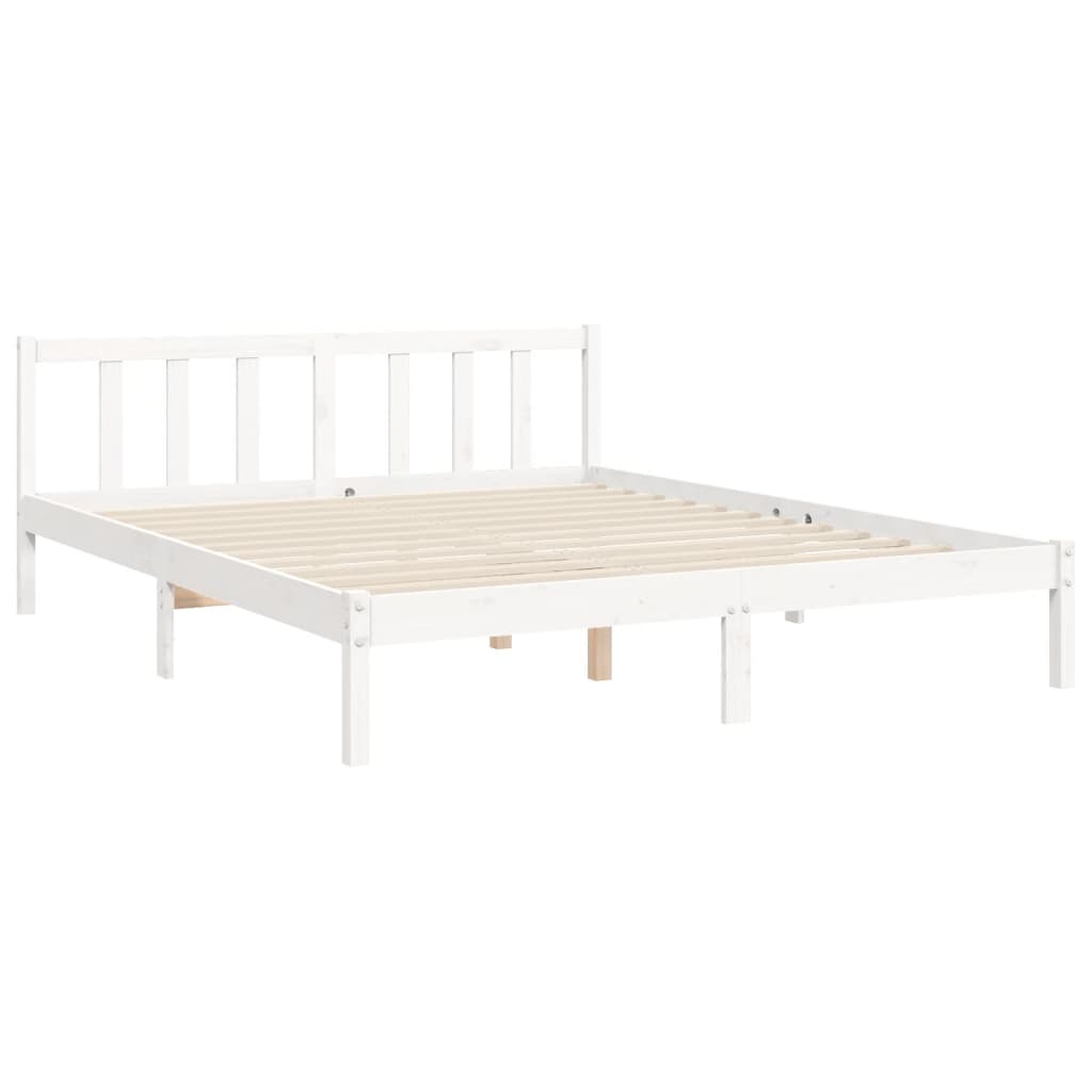 vidaXL Estructura de cama matrimonio con cabecero madera maciza blanco