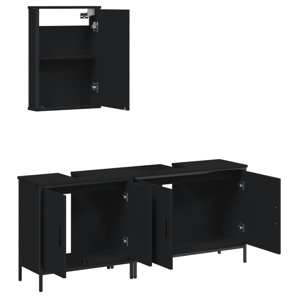 vidaXL Juego de muebles de baño 3 pzas madera contrachapada negro