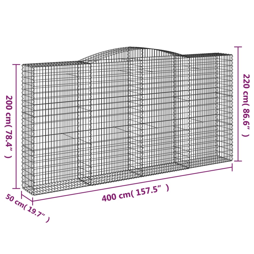 vidaXL Cestas de gaviones 6 uds forma de arco hierro 400x50x200/220 cm