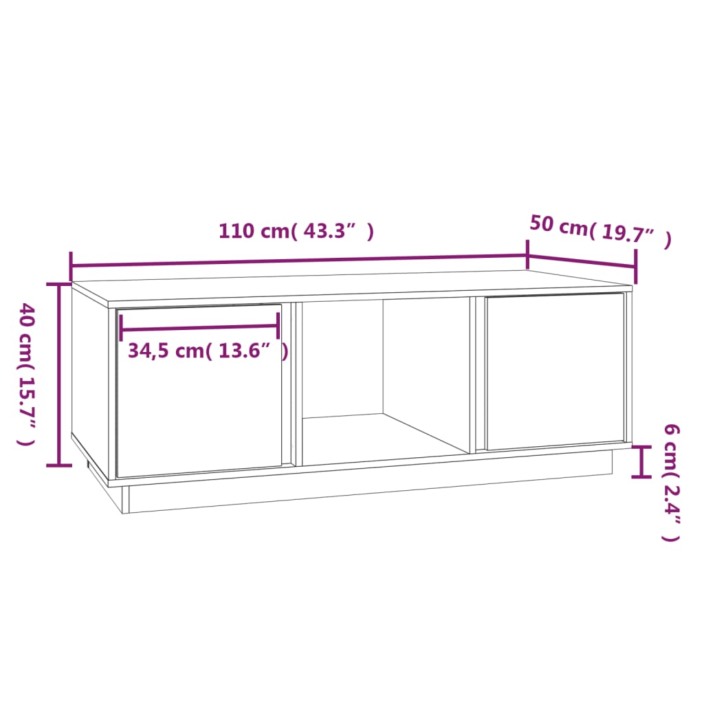 vidaXL Mesa de centro de madera maciza de pino gris 110x50x40 cm