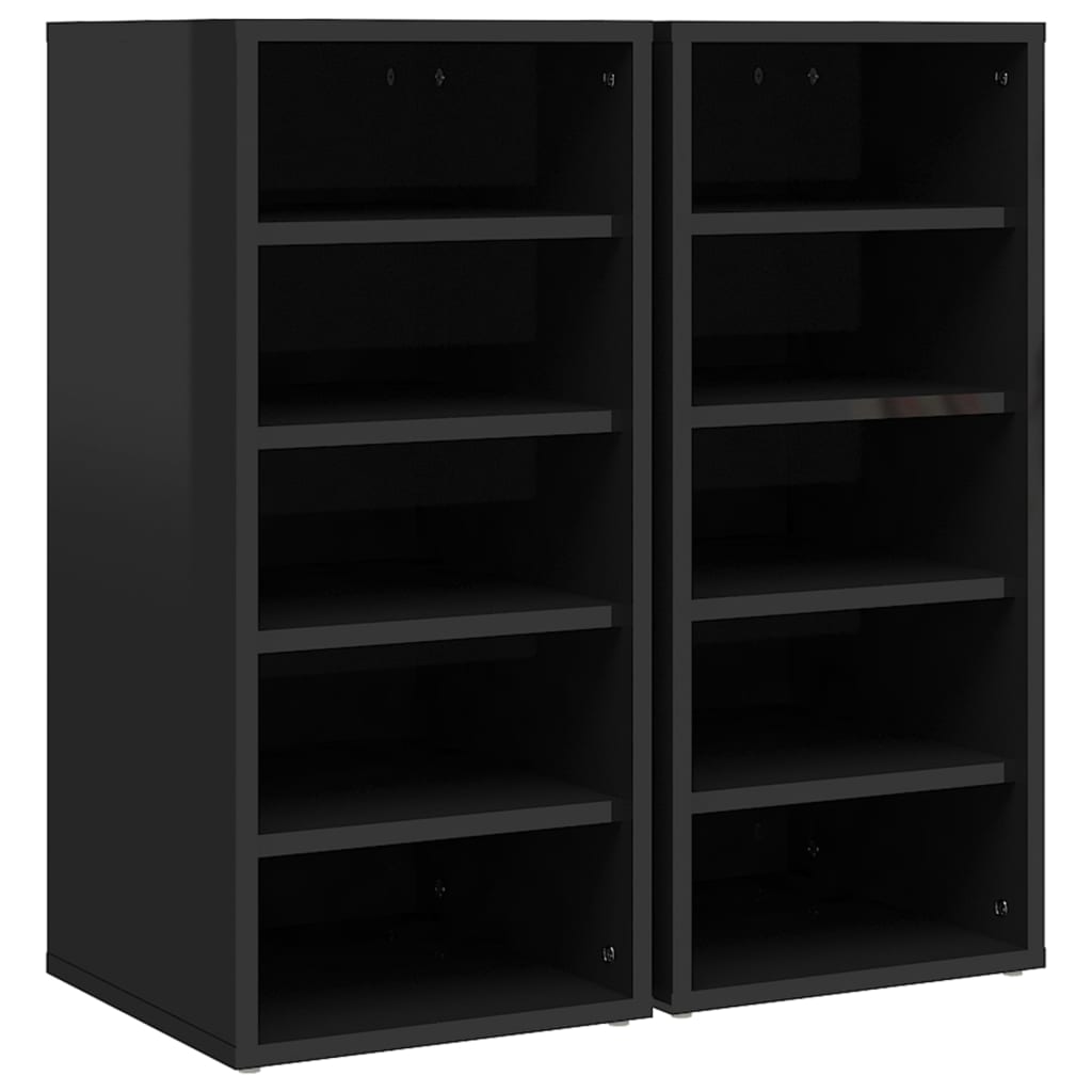 vidaXL Muebles zapateros 2 uds contrachapado negro brillo 31,5x35x70cm