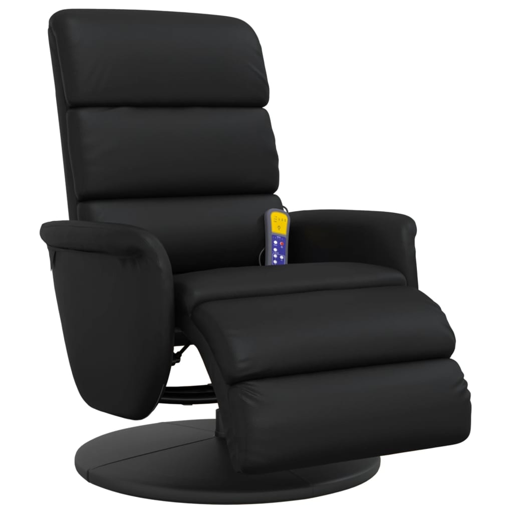 vidaXL Sillón reclinable masaje con reposapiés cuero sintético negro