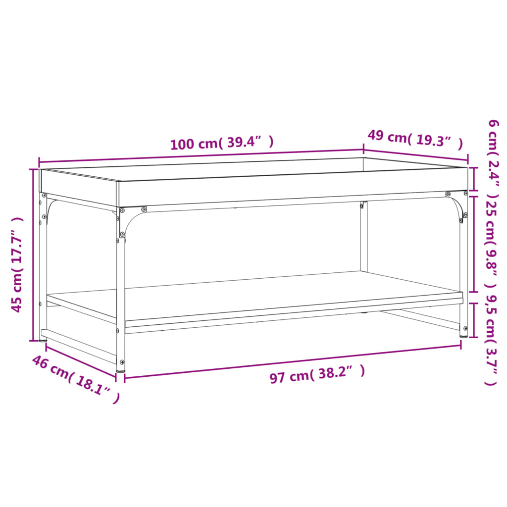 vidaXL Mesa de centro madera de ingeniería roble Sonoma 100x49x45 cm