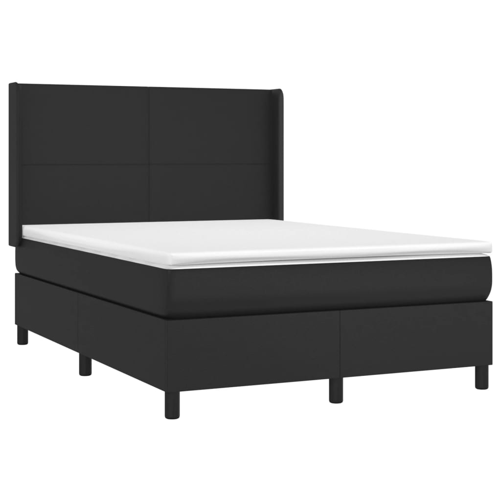 vidaXL Cama box spring colchón y LED cuero sintético negro 140x200 cm