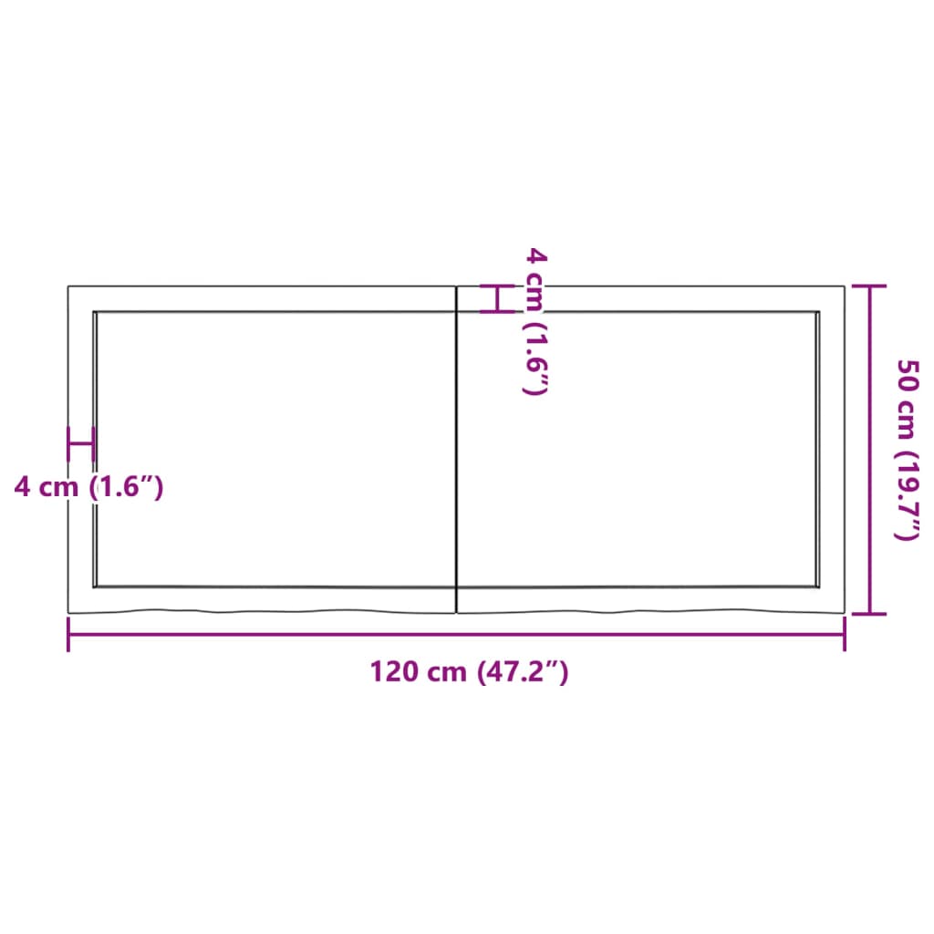 vidaXL Encimera de baño madera tratada marrón oscuro 120x50x(2-4) cm