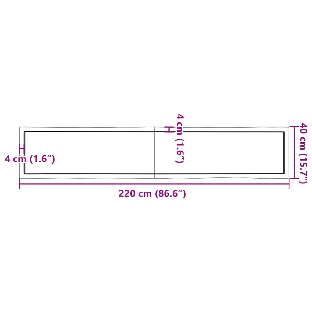 vidaXL Tablero mesa madera tratada borde natural marrón 220x40x(2-6)cm