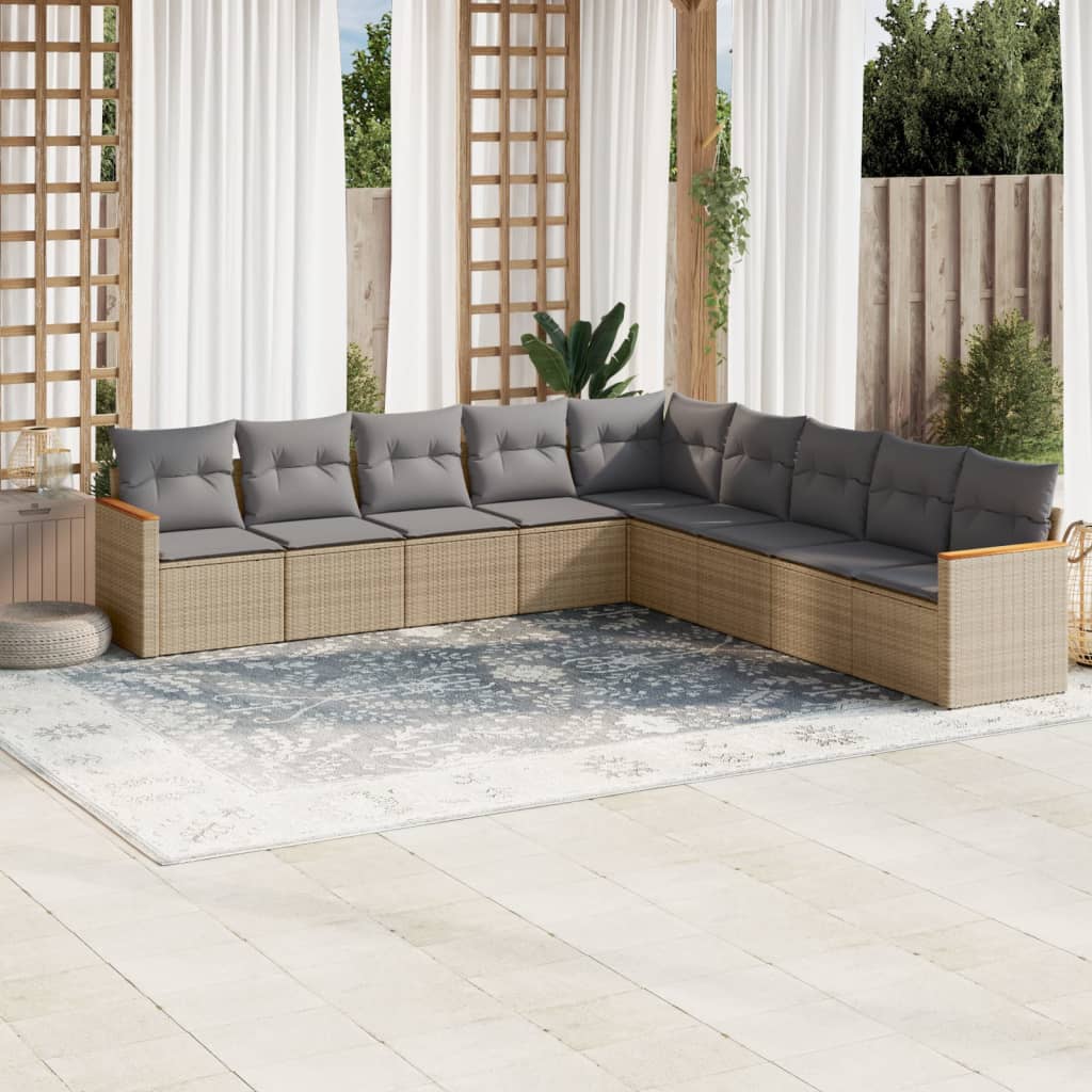 vidaXL Set de sofás de jardín 9 pzas con cojines ratán sintético beige