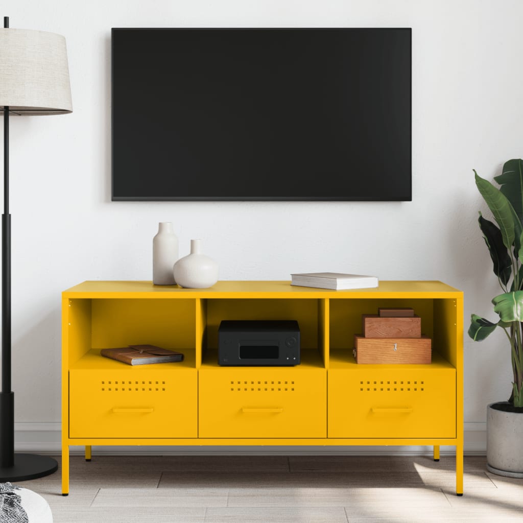 vidaXL Mueble para TV acero amarillo mostaza 100,5x39x50,5 cm