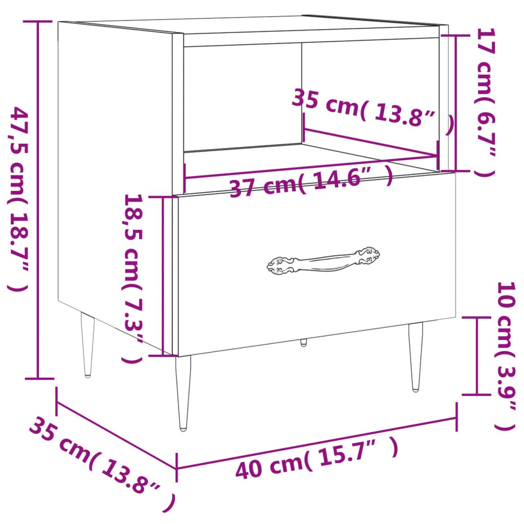 vidaXL Mesita noche 2 uds madera ingeniería roble Sonoma 40x35x47,5 cm