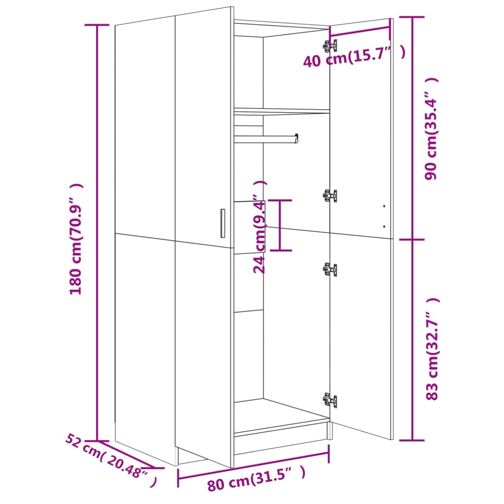 vidaXL Armario de madera contrachapada roble Sonoma 80x52x180 cm