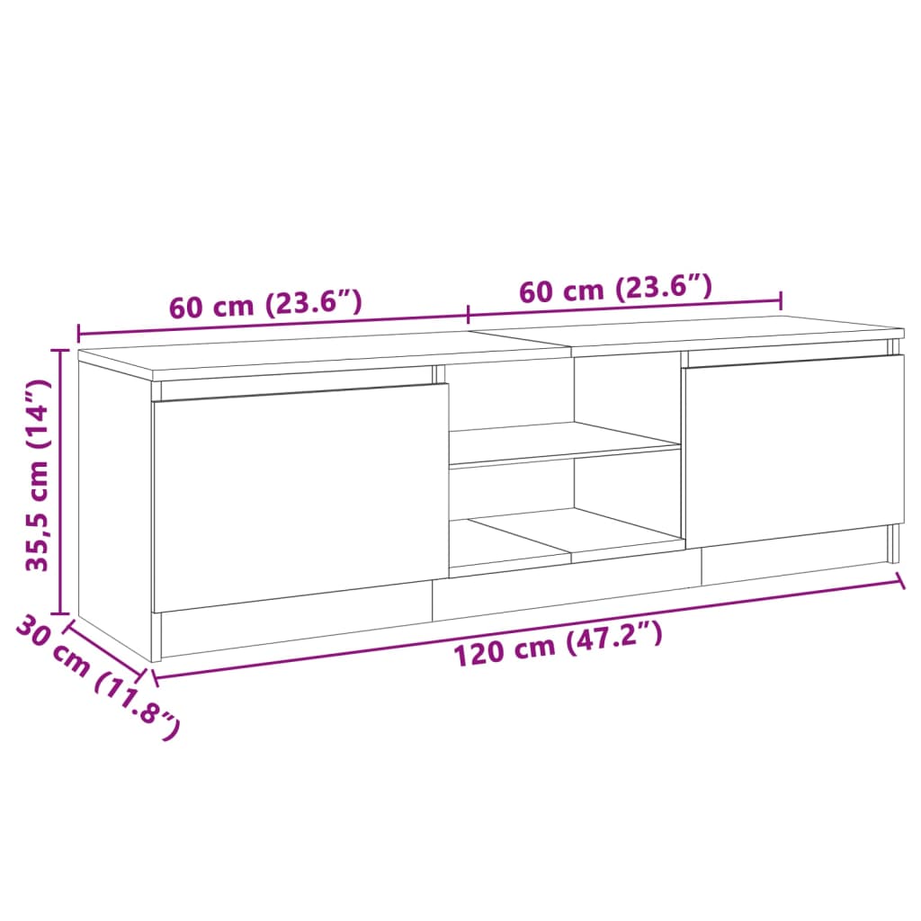 vidaXL Armario TV con luces LED roble Sonoma 120x30x35,5 cm