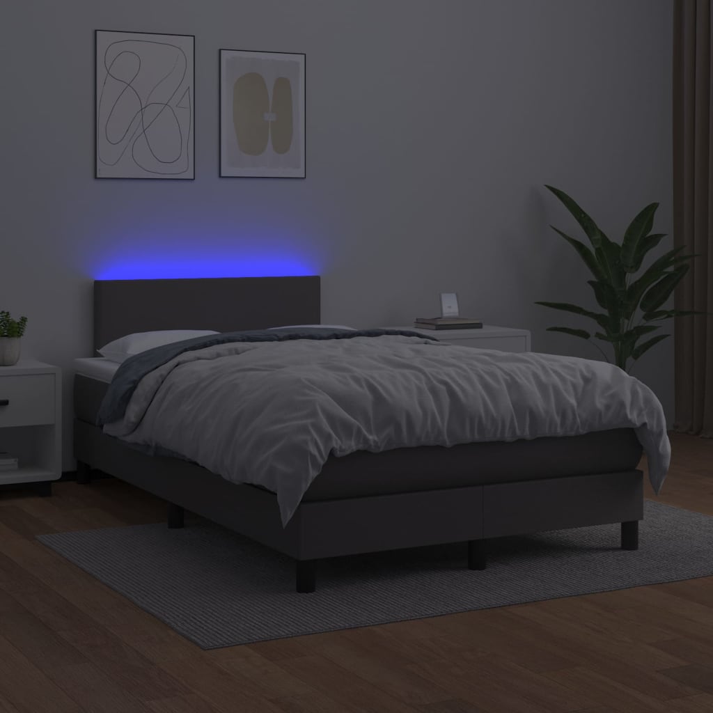 vidaXL Cama box spring colchón y LED cuero sintético gris 120x200 cm