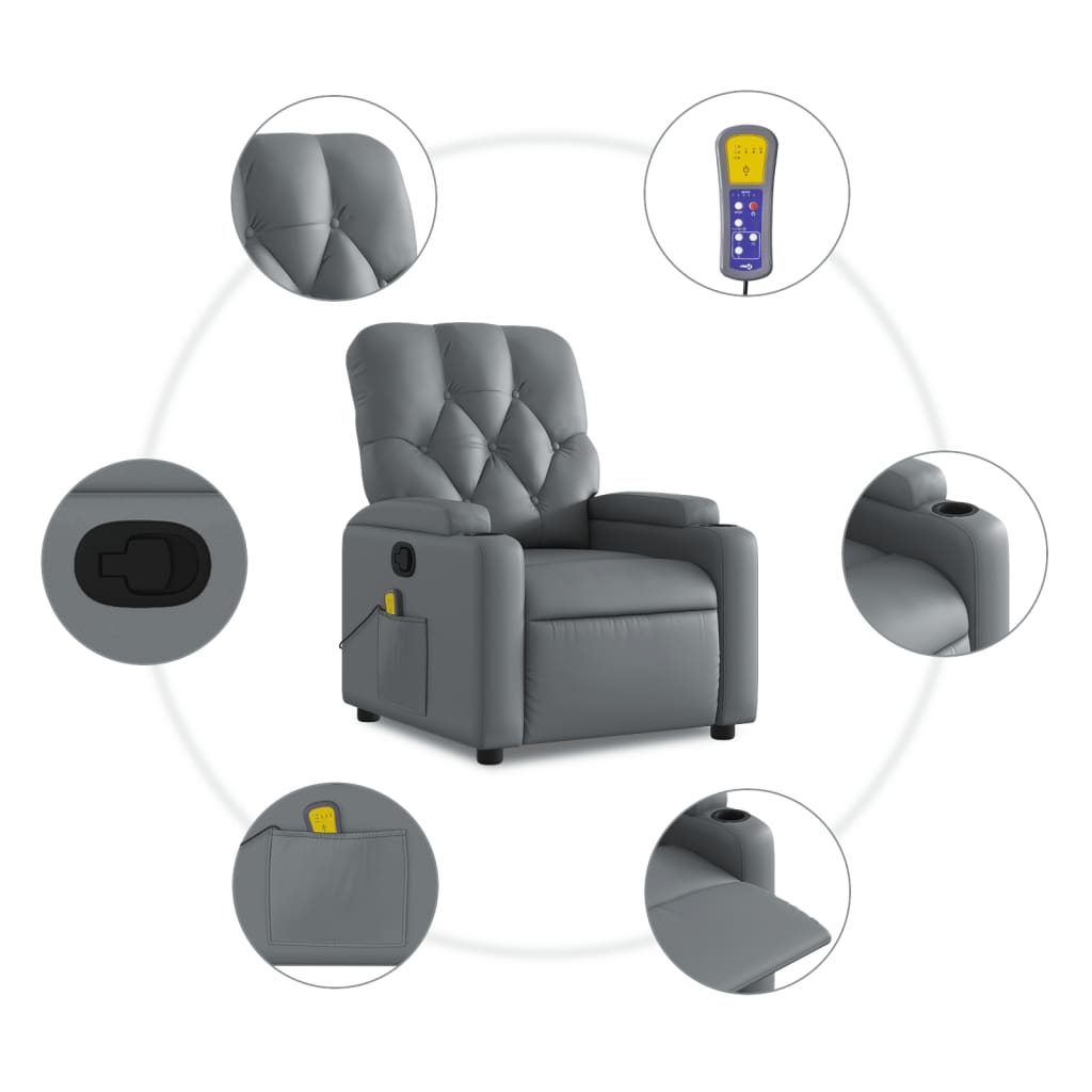 vidaXL Sillón de masaje reclinable cuero sintético gris