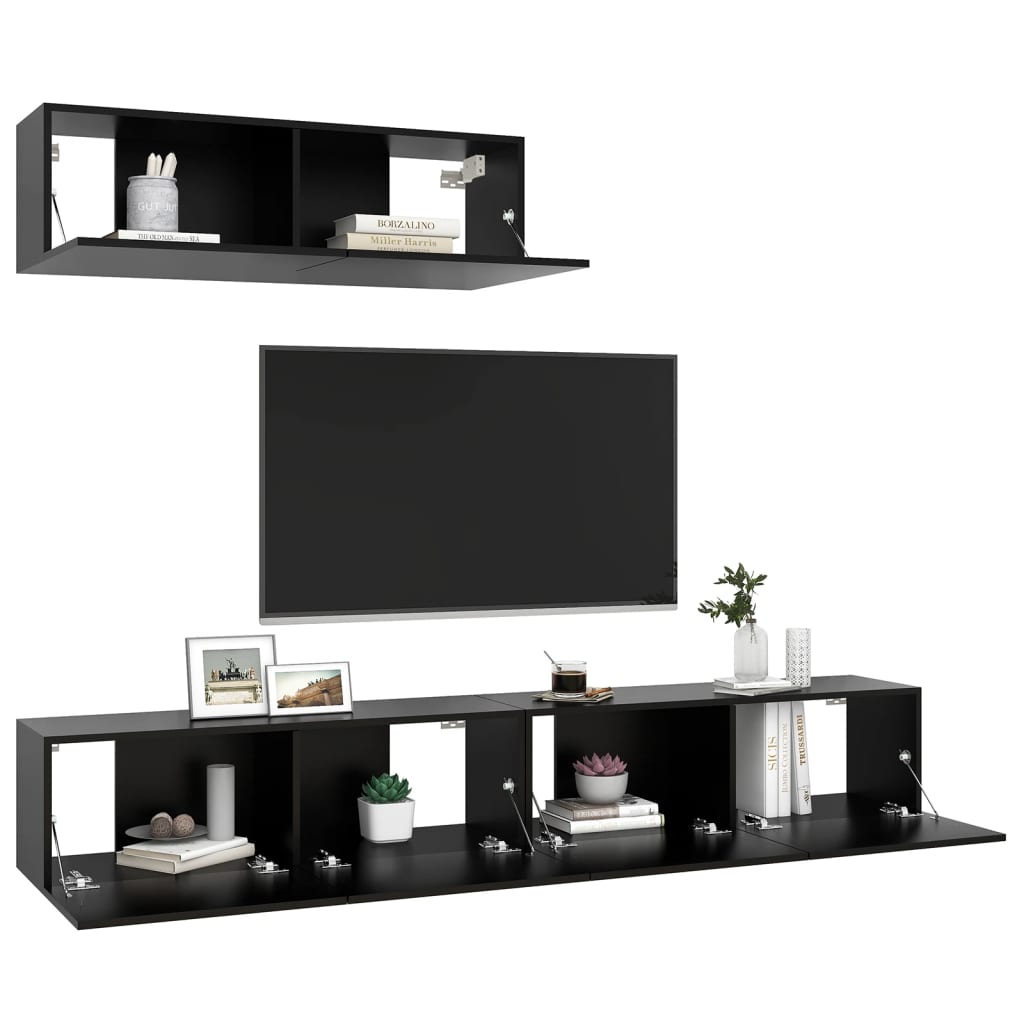 vidaXL Set de muebles de salón TV 3 pzas madera de ingeniería negro