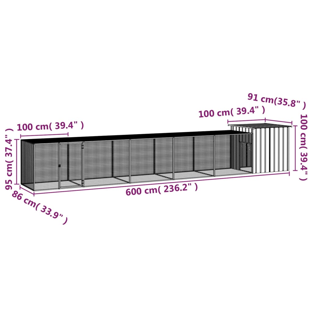 vidaXL Gallinero de acero galvanizado gris 600x91x100 cm