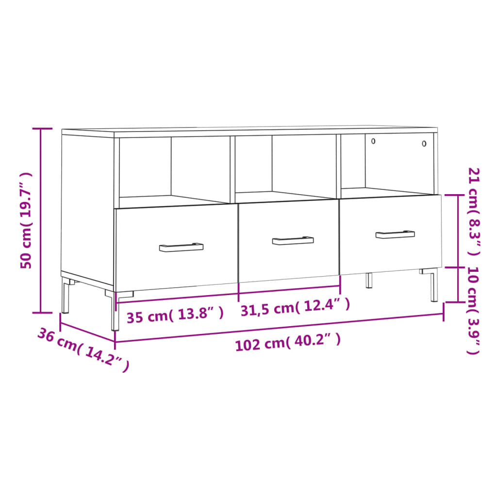 vidaXL Mueble de TV madera de ingeniería blanco 102x36x50 cm