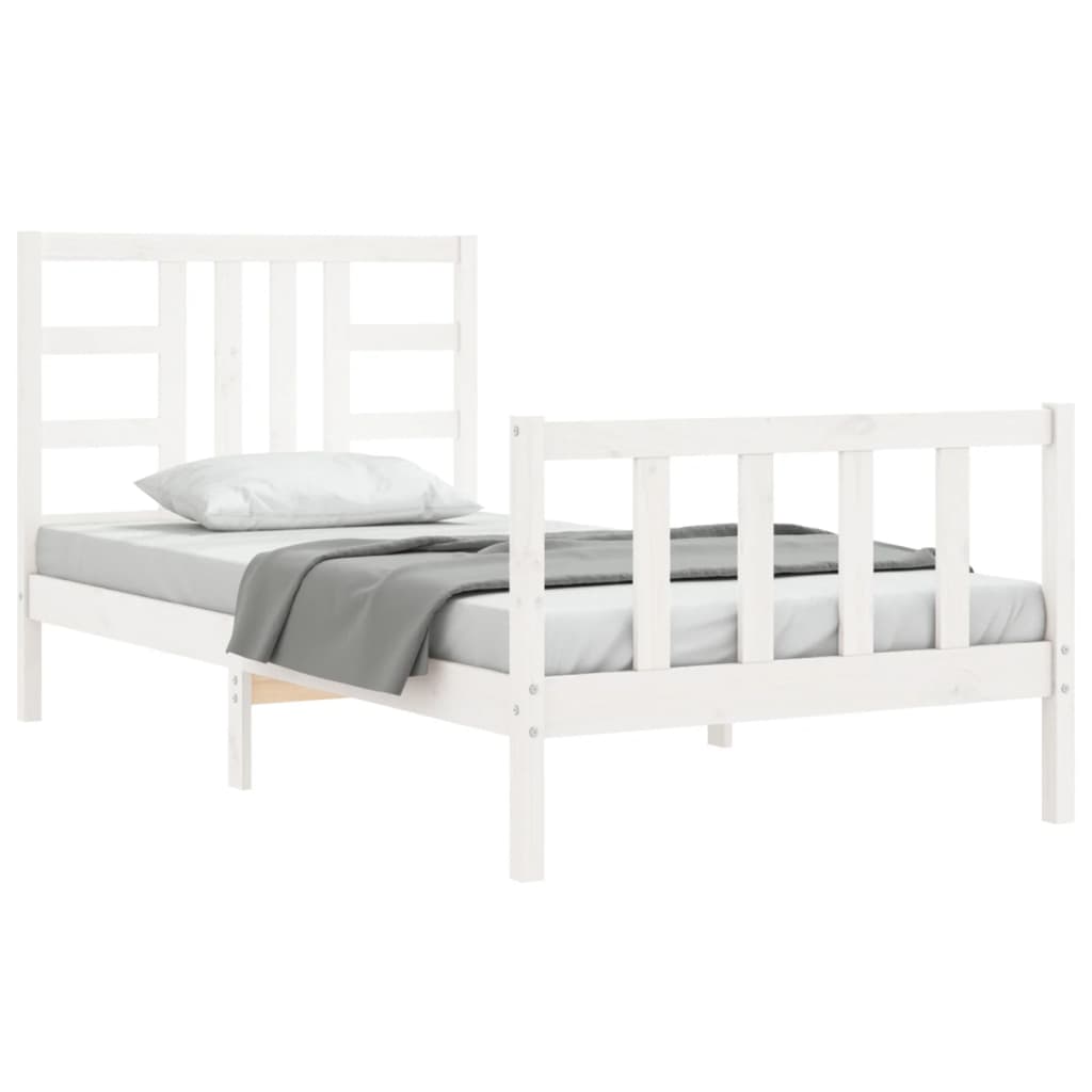 vidaXL Estructura de cama con cabecero madera maciza blanco 90x200 cm