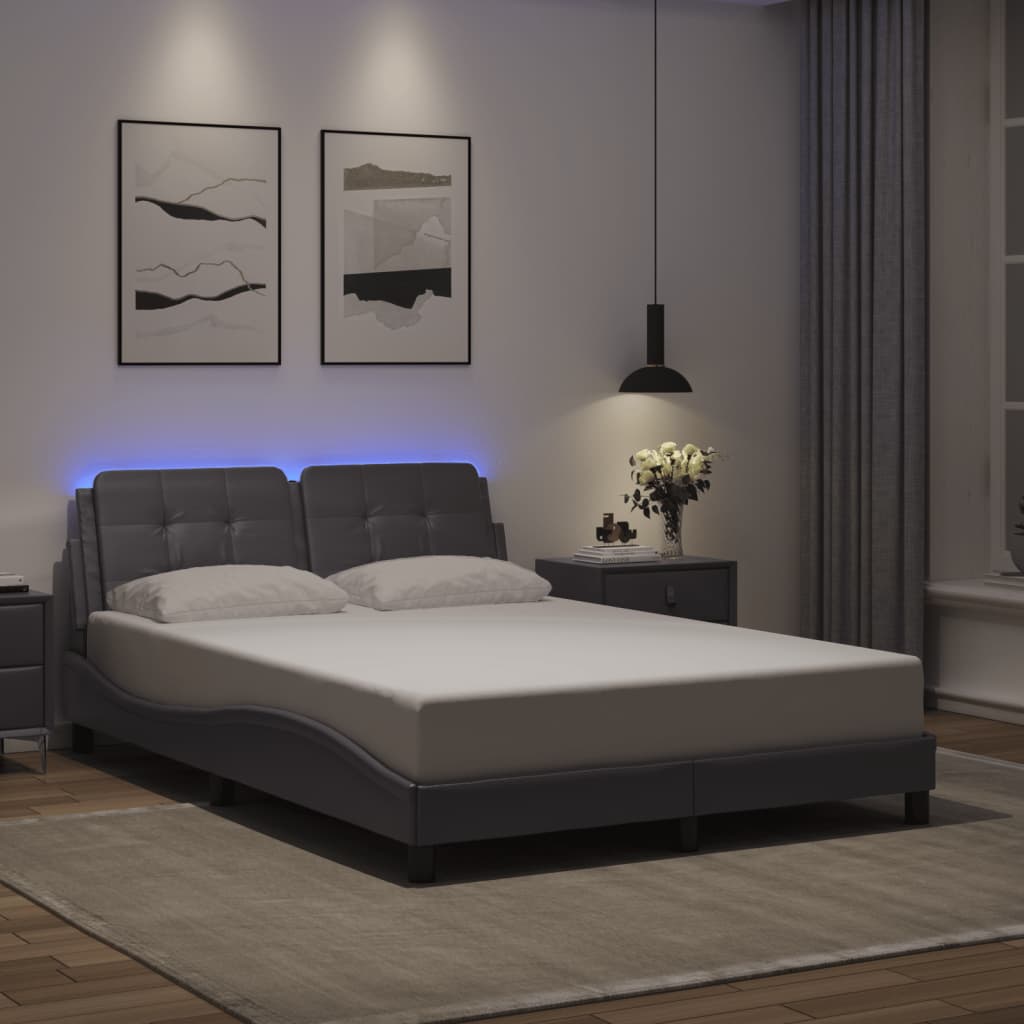 vidaXL Estructura cama con luces LED cuero sintético gris 140x200 cm