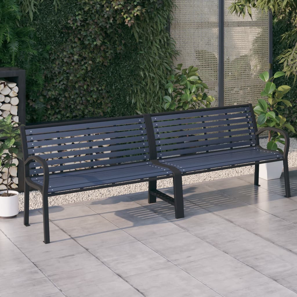 vidaXL Banco de jardín doble acero y WPC negro 251 cm