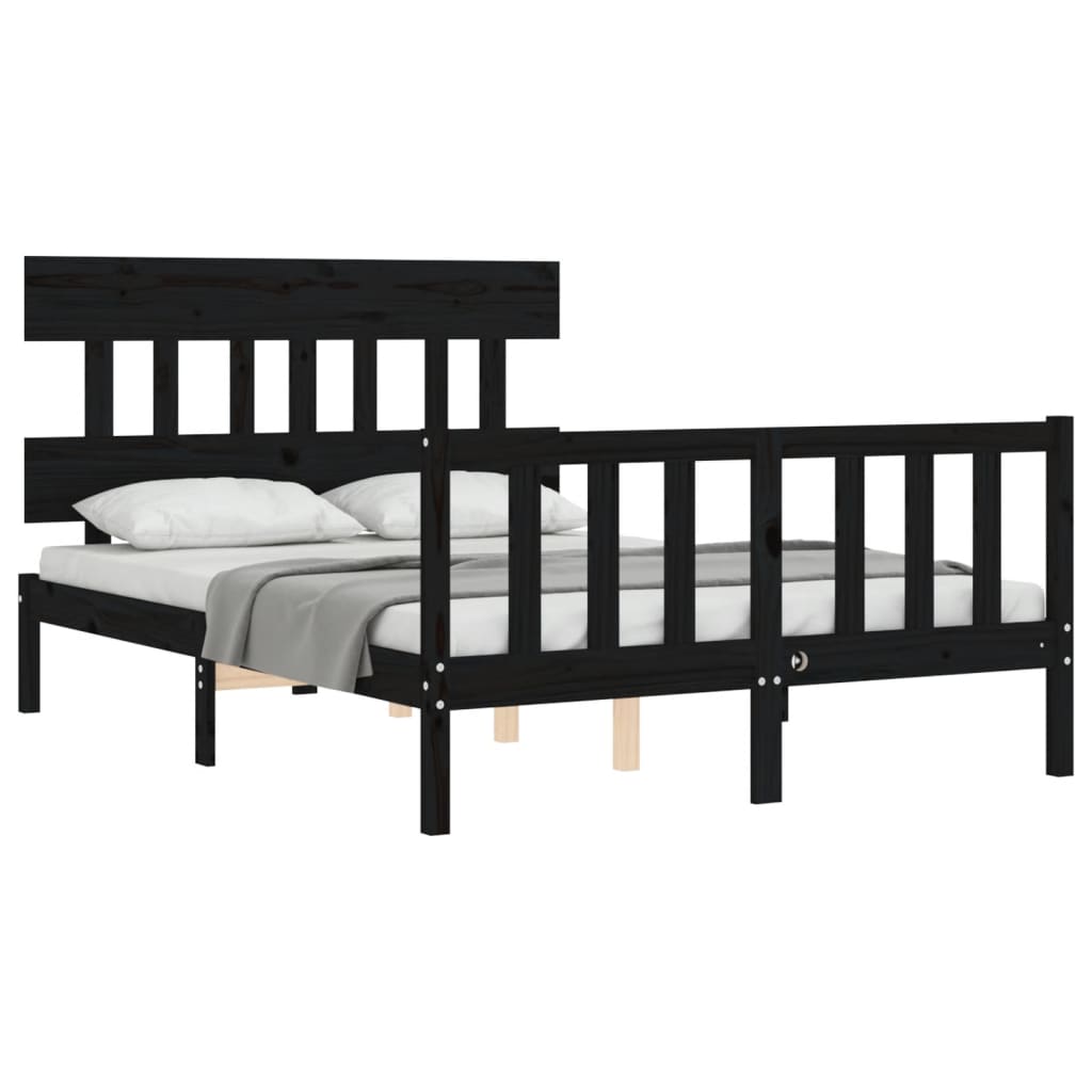 vidaXL Estructura cama de matrimonio con cabecero madera maciza negra