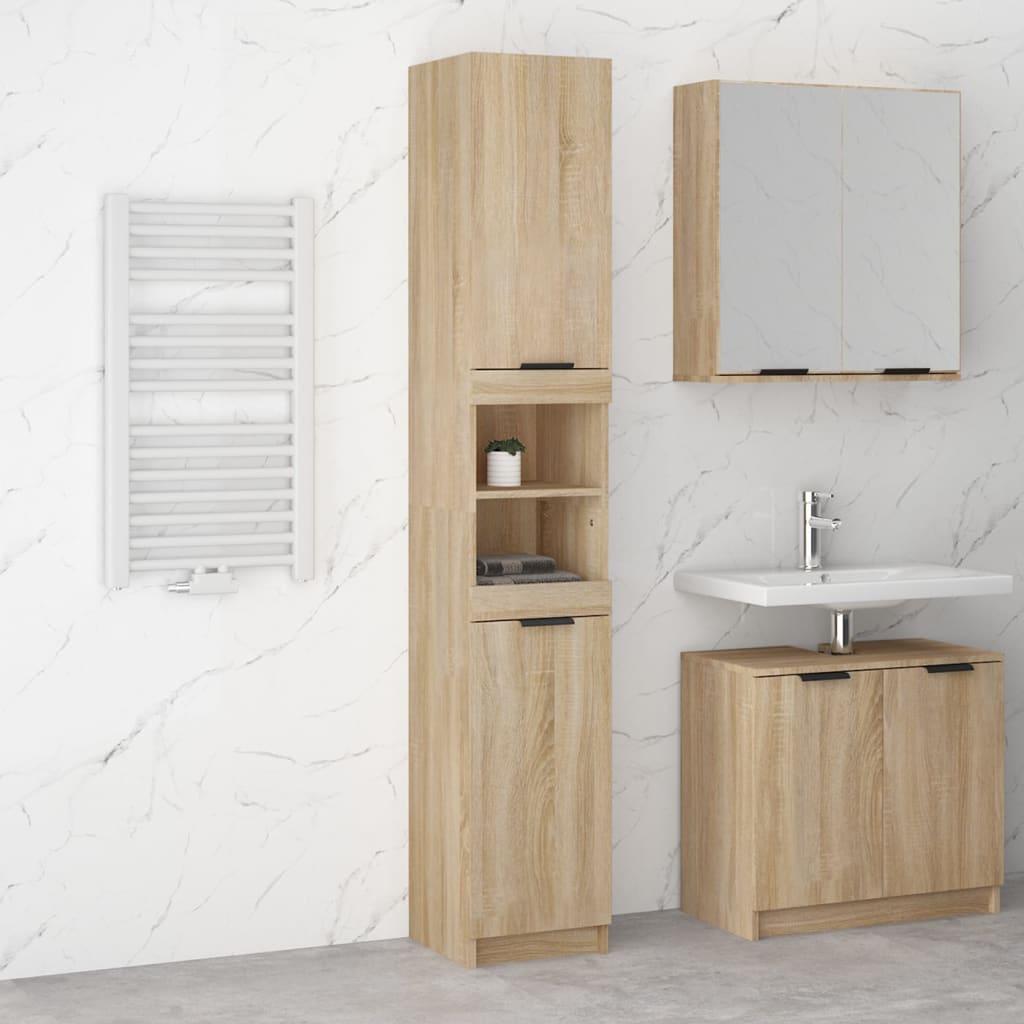 vidaXL Armario de baño madera ingeniería roble Sonoma 32x34x188,5 cm