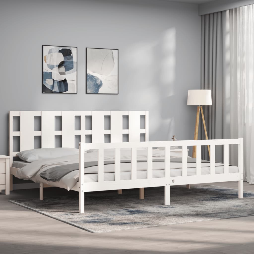 vidaXL Estructura de cama con cabecero madera maciza blanco 200x200 cm