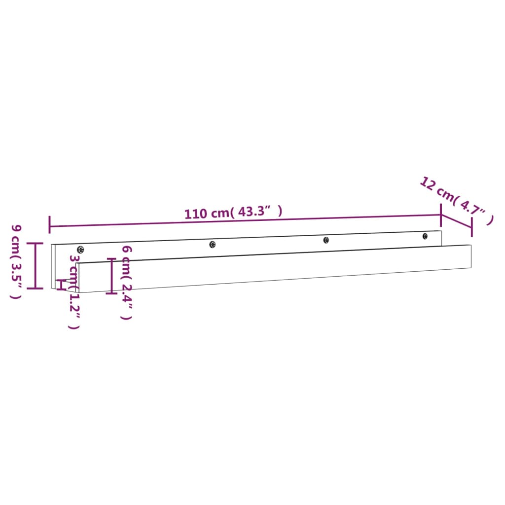 vidaXL Estantes de pared 2 uds madera maciza de pino gris 110x12x9 cm