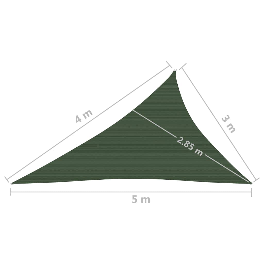 vidaXL Toldo de vela verde oscuro HDPE 160 g/m² 3x4x5 m