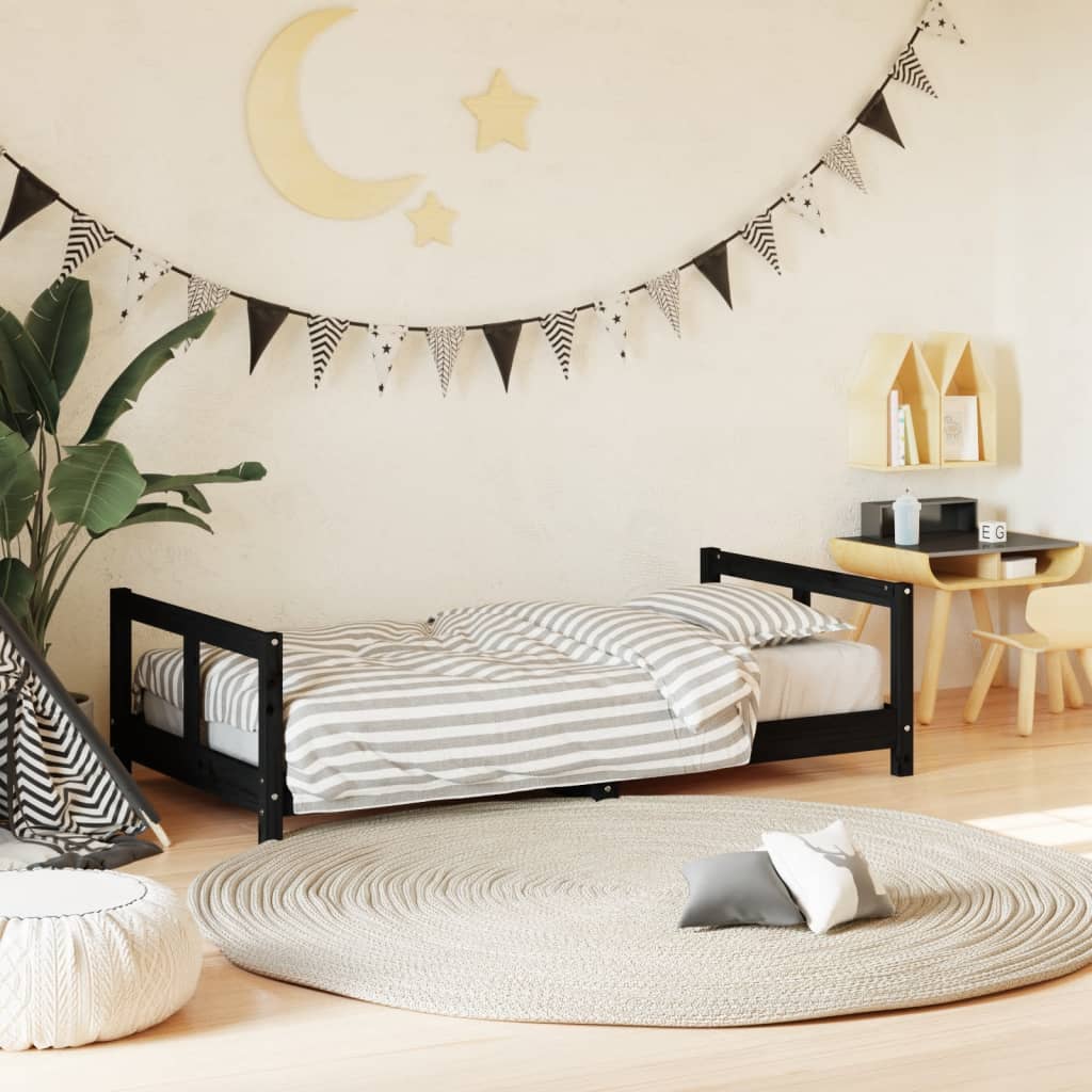 vidaXL Estructura de cama para niños madera de pino negro 80x160 cm