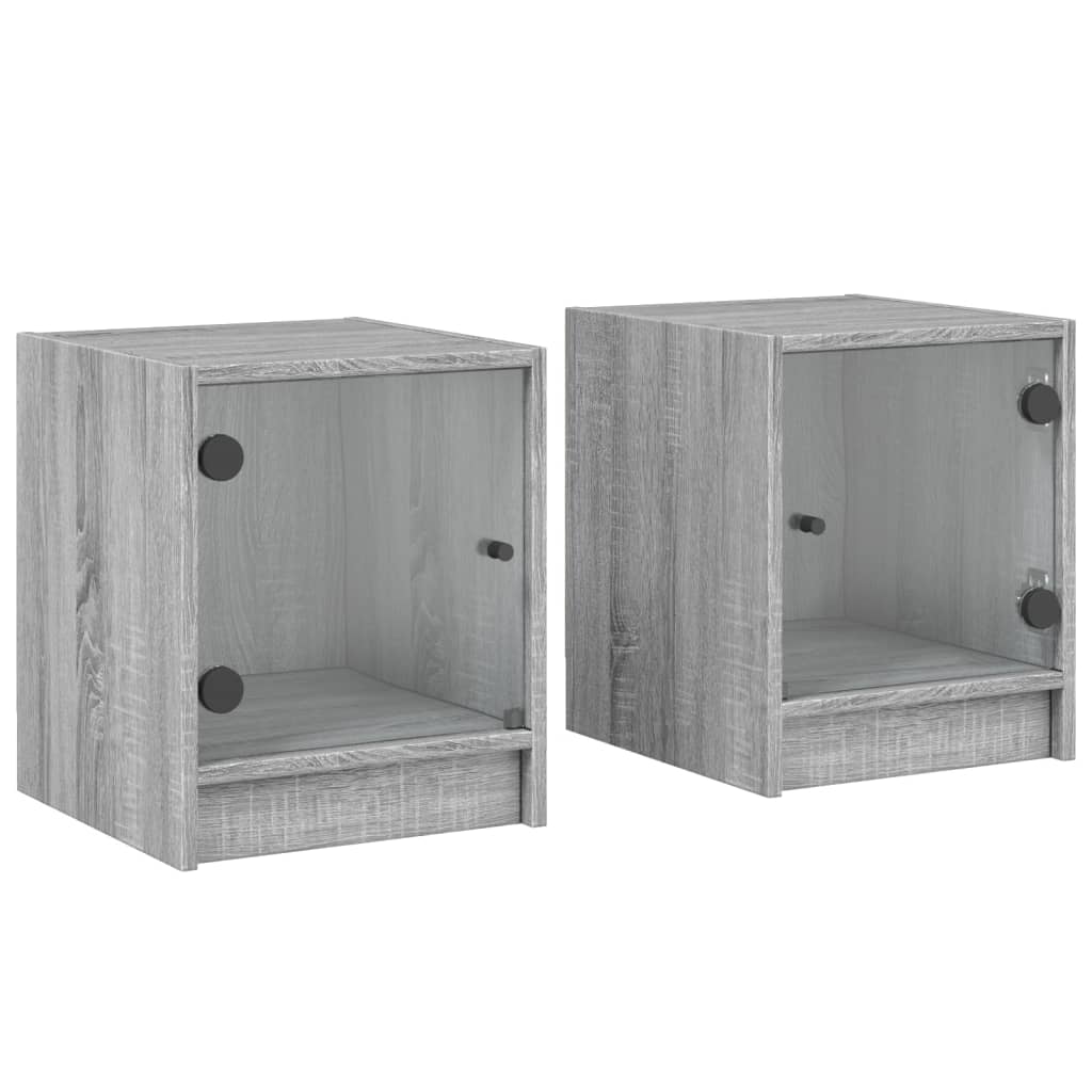 vidaXL Mesitas noche con puertas vidrio 2 uds gris Sonoma 35x37x42 cm