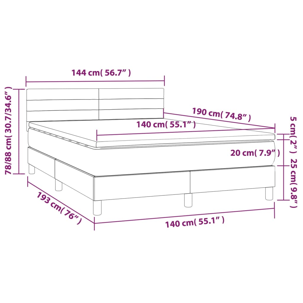 vidaXL Cama box spring colchón y luces LED tela azul 140x190 cm