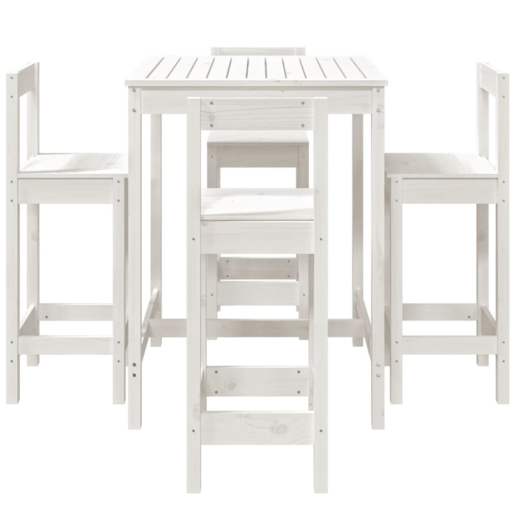 vidaXL Set de mesa y taburetes altos jardín 5 pzas madera pino blanco