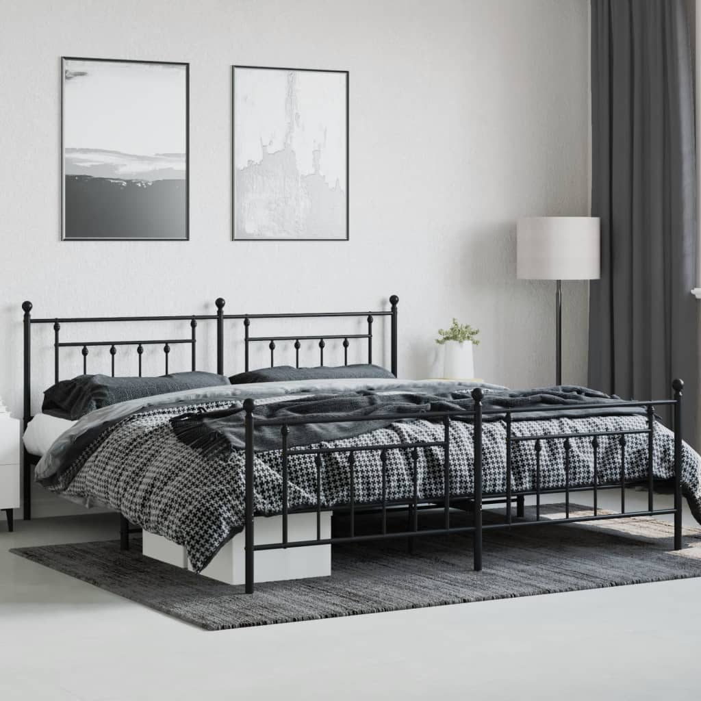 vidaXL Estructura cama sin colchón con estribo metal negro 200x200 cm