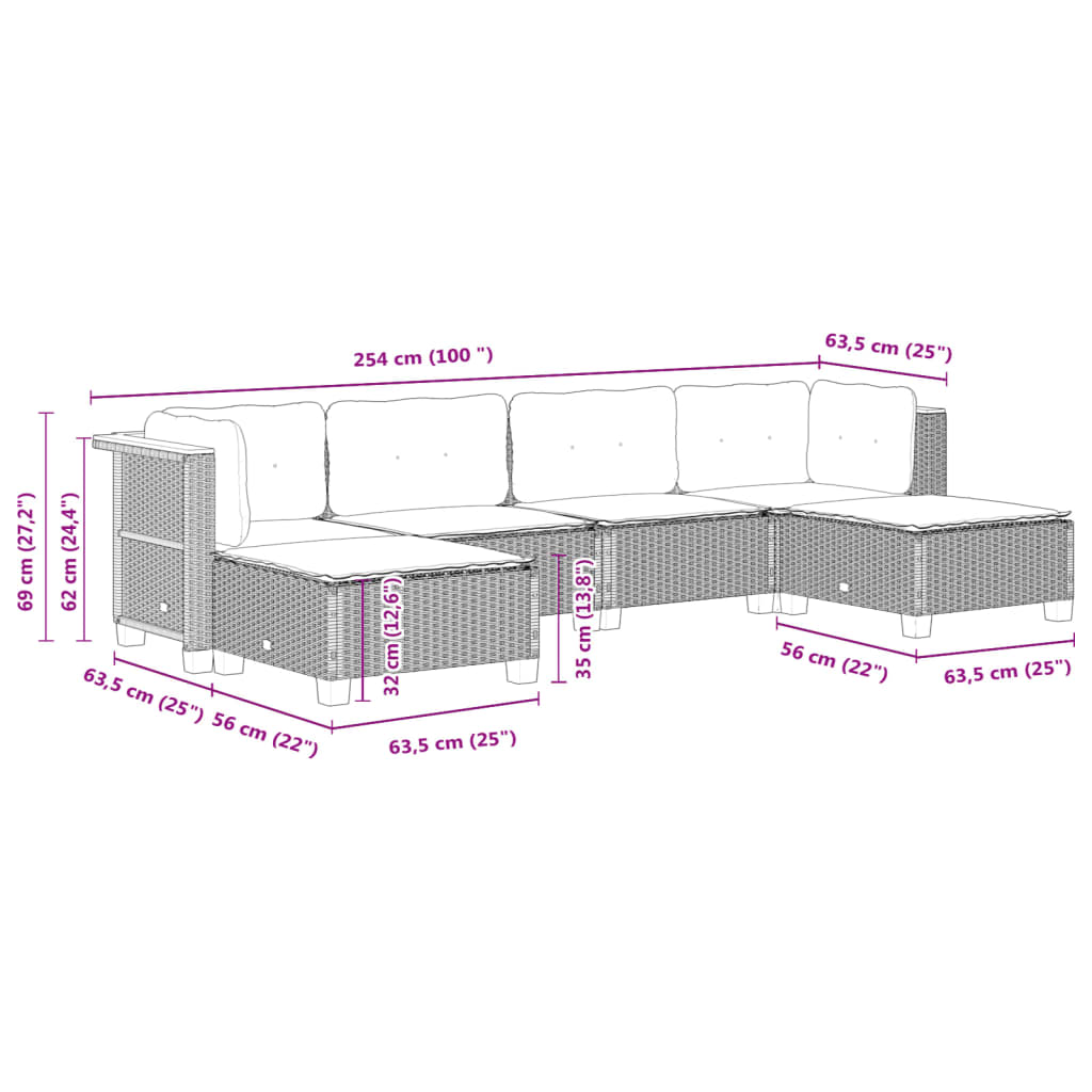 vidaXL Set de muebles de jardín 6 pzas y cojines ratán sintético gris