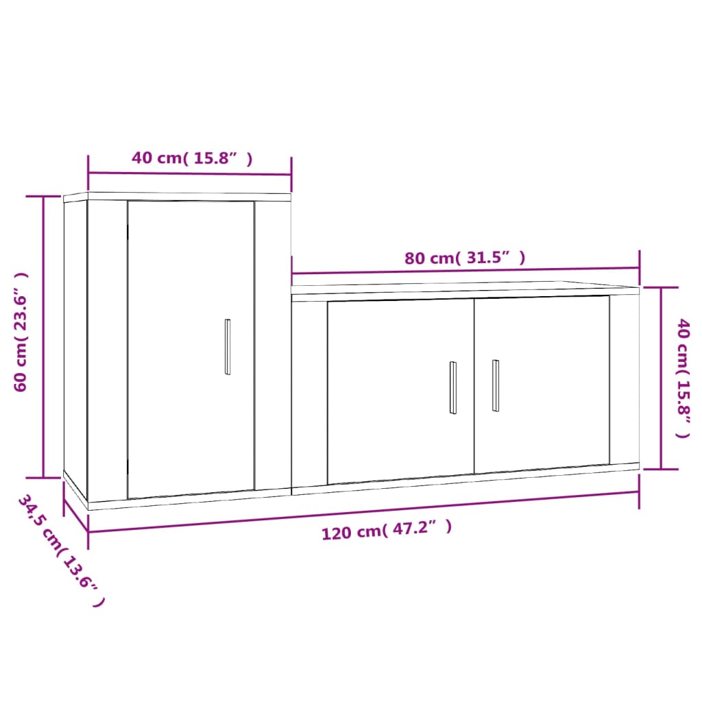 vidaXL Set de muebles para TV 2 pzas madera contrachapada gris Sonoma