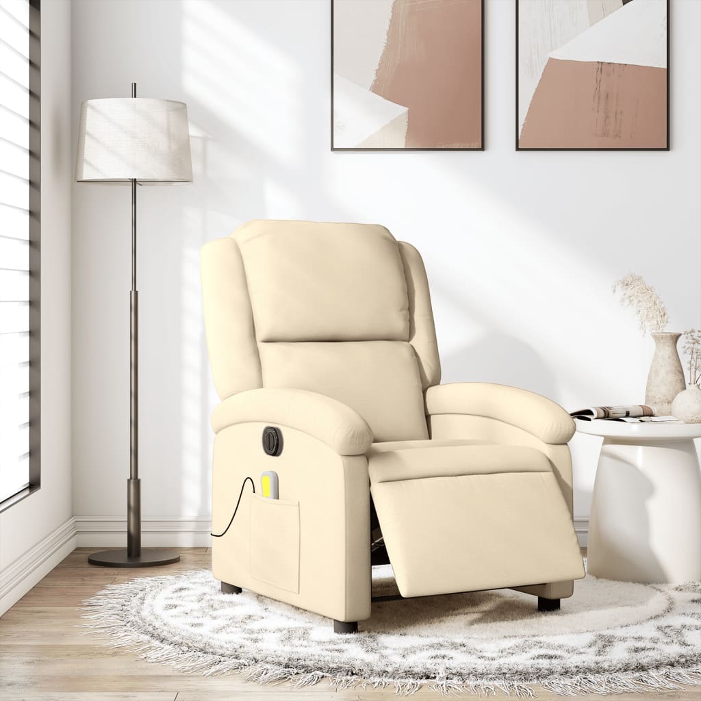 vidaXL Sillón reclinable de masaje eléctrico tela color crema