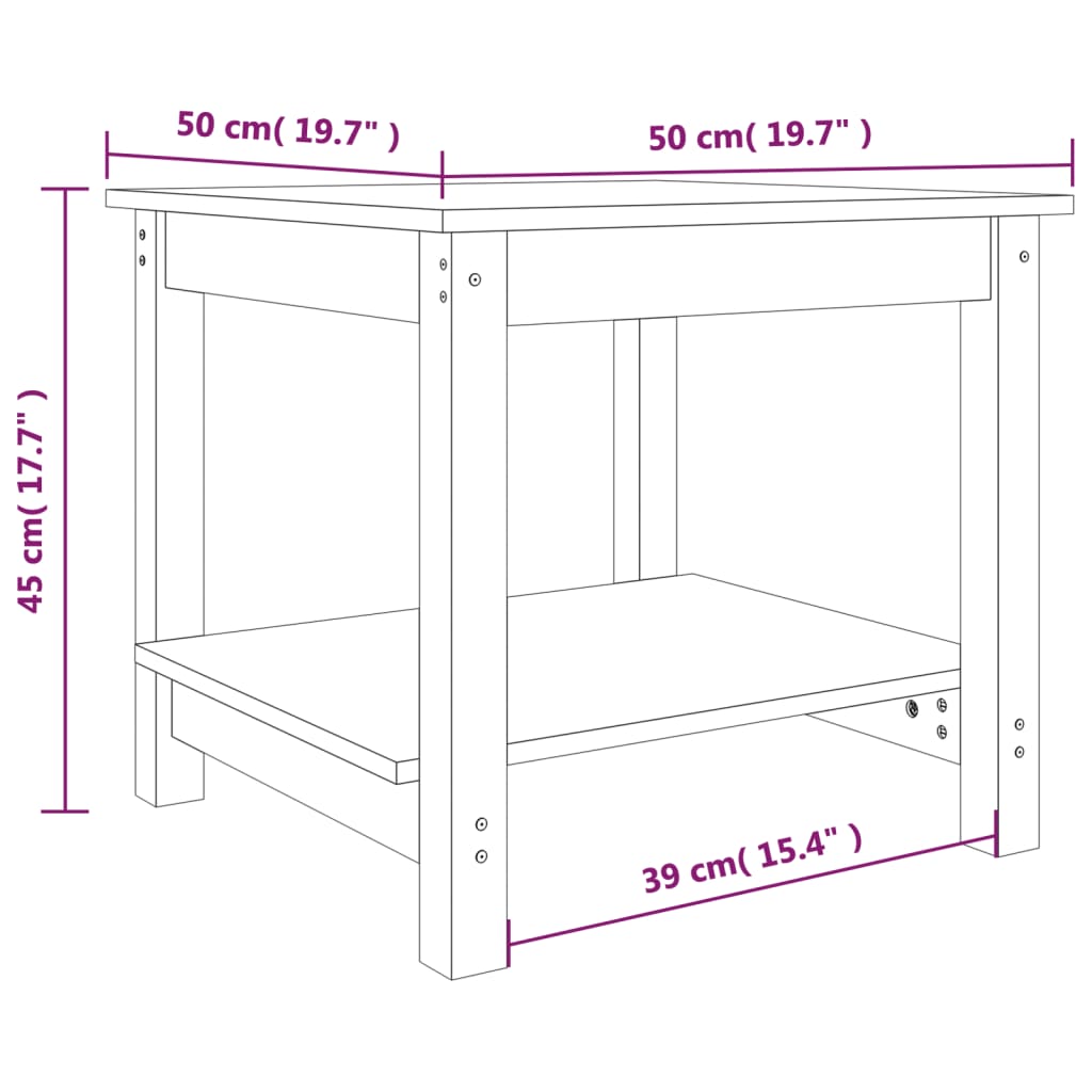 vidaXL Mesa de centro madera maciza de pino marrón miel 50x50x45 cm