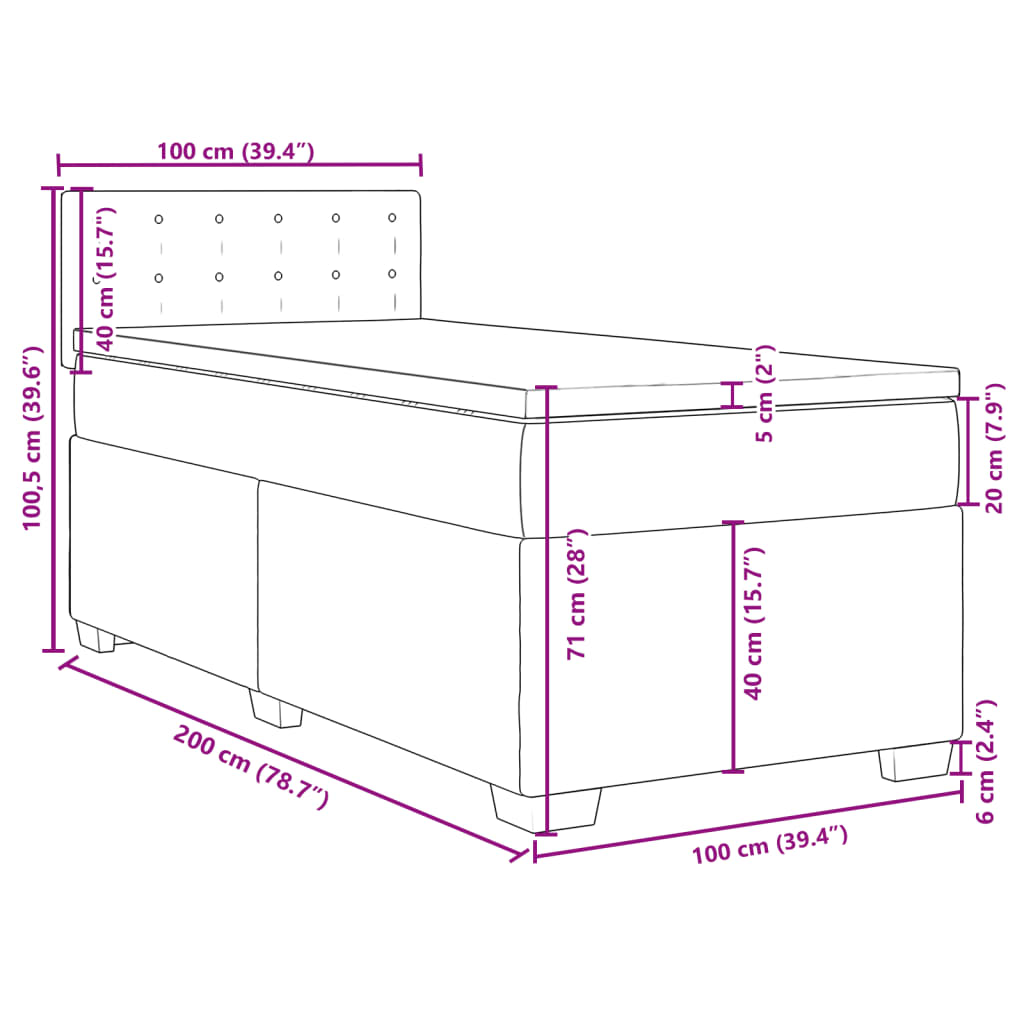 vidaXL Cama box spring con colchón terciopelo negro 100x200 cm