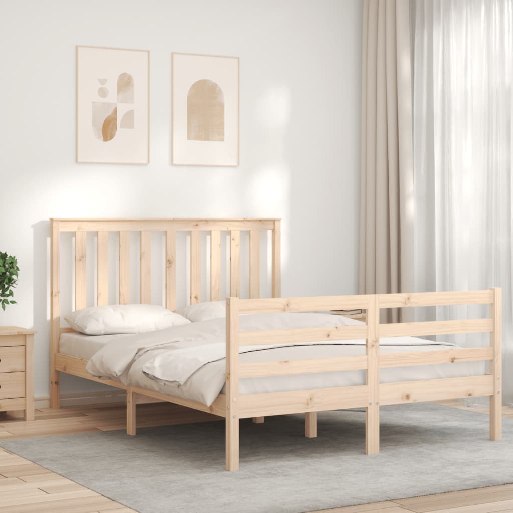 vidaXL Estructura de cama de matrimonio con cabecero madera maciza