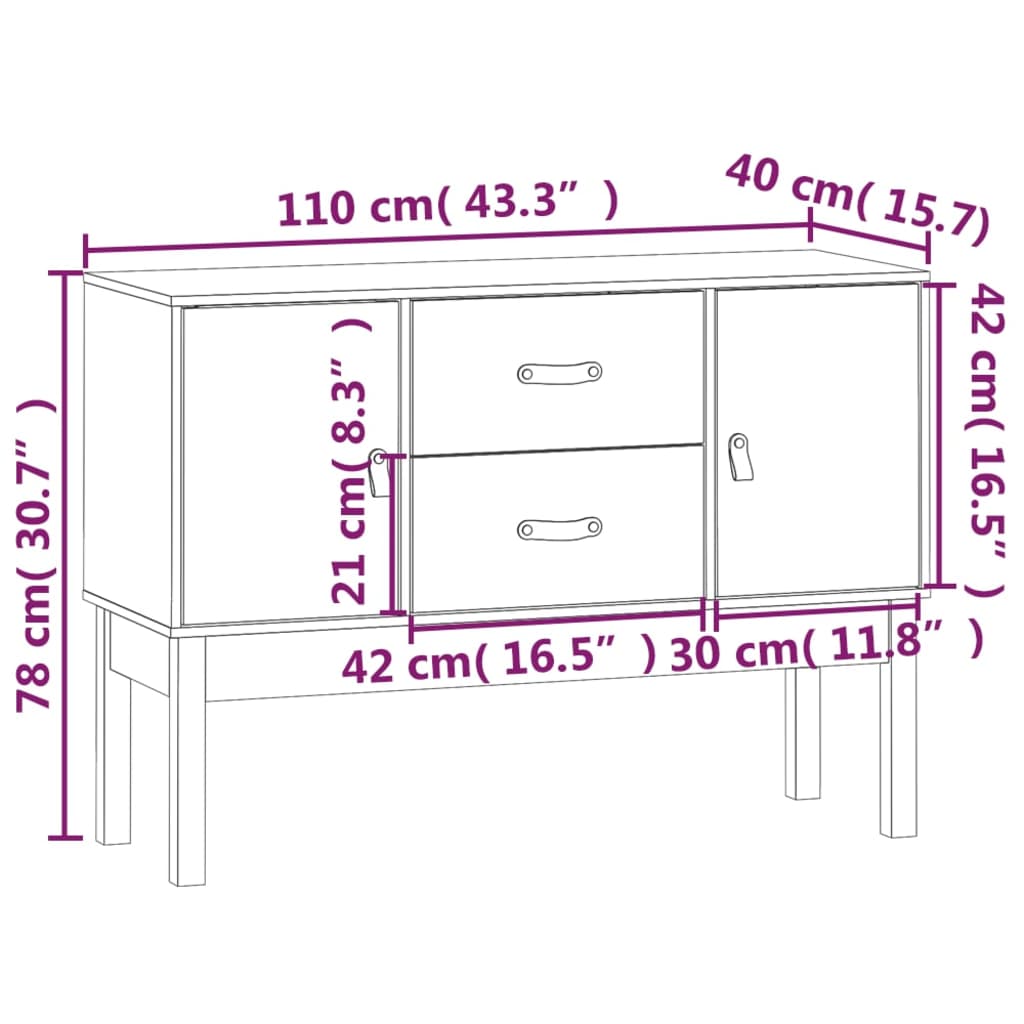 vidaXL Aparador de madera maciza de pino 110x40x78 cm