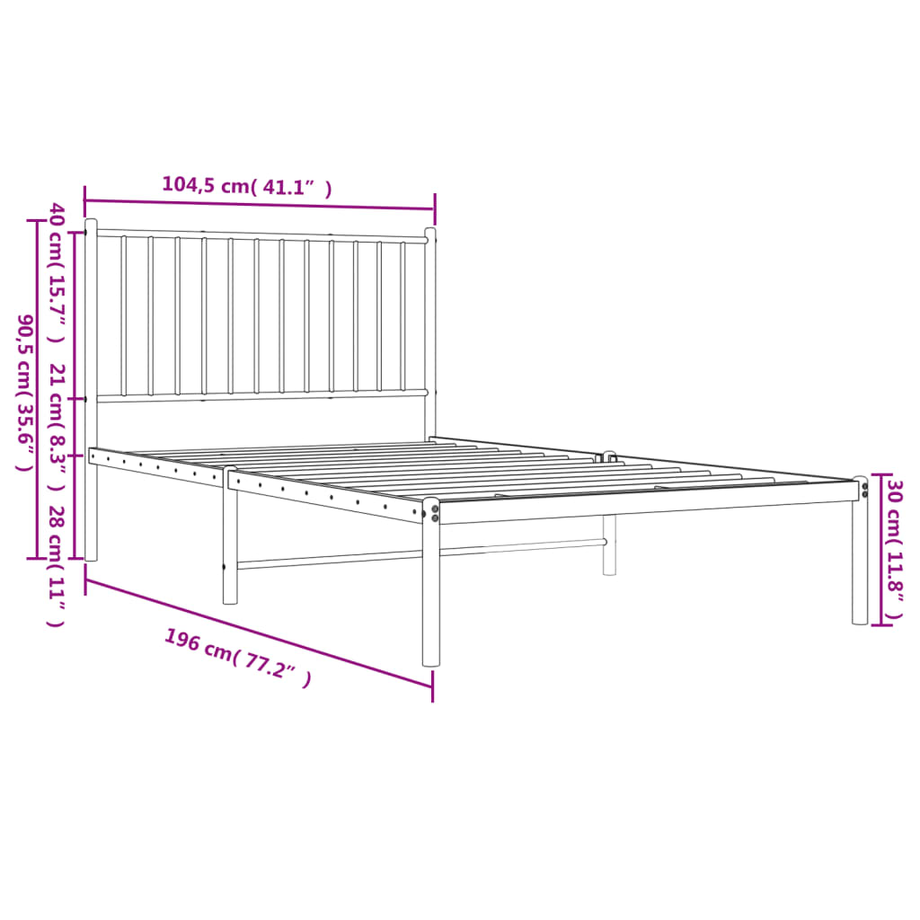 vidaXL Estructura cama sin colchón con cabecero metal blanco 100x190cm