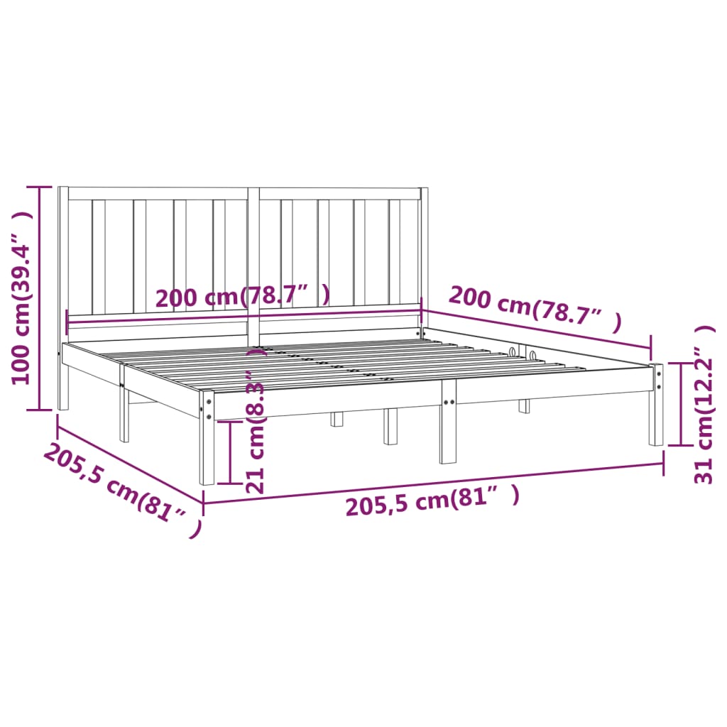 vidaXL Estructura de cama de madera maciza de pino negra 200x200 cm