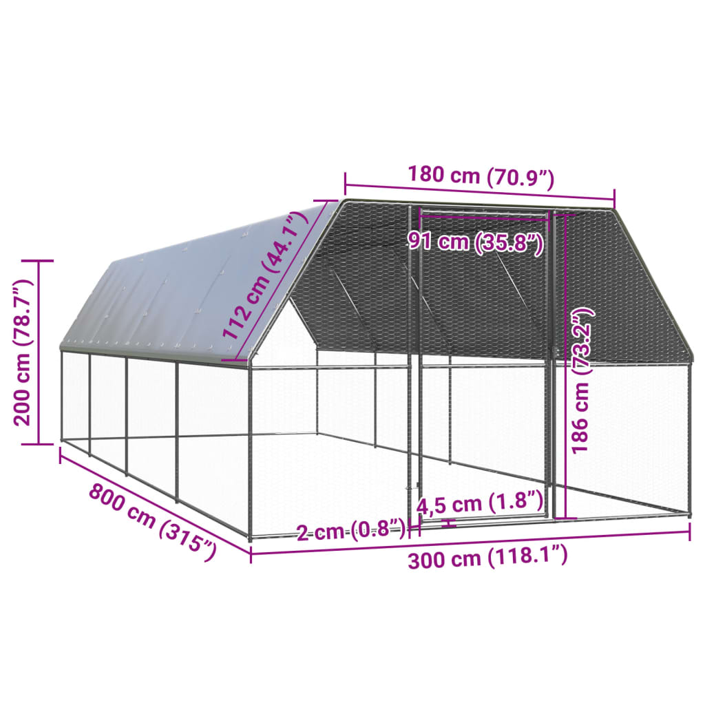 vidaXL Jaula gallinero de exterior de acero galvanizado 3x8x2 m