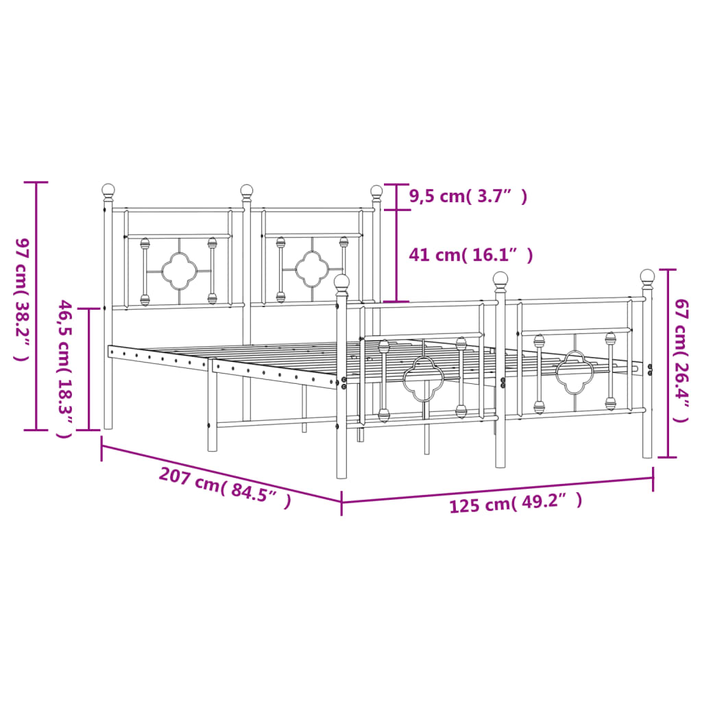 vidaXL Estructura cama sin colchón con estribo metal blanco 120x200 cm