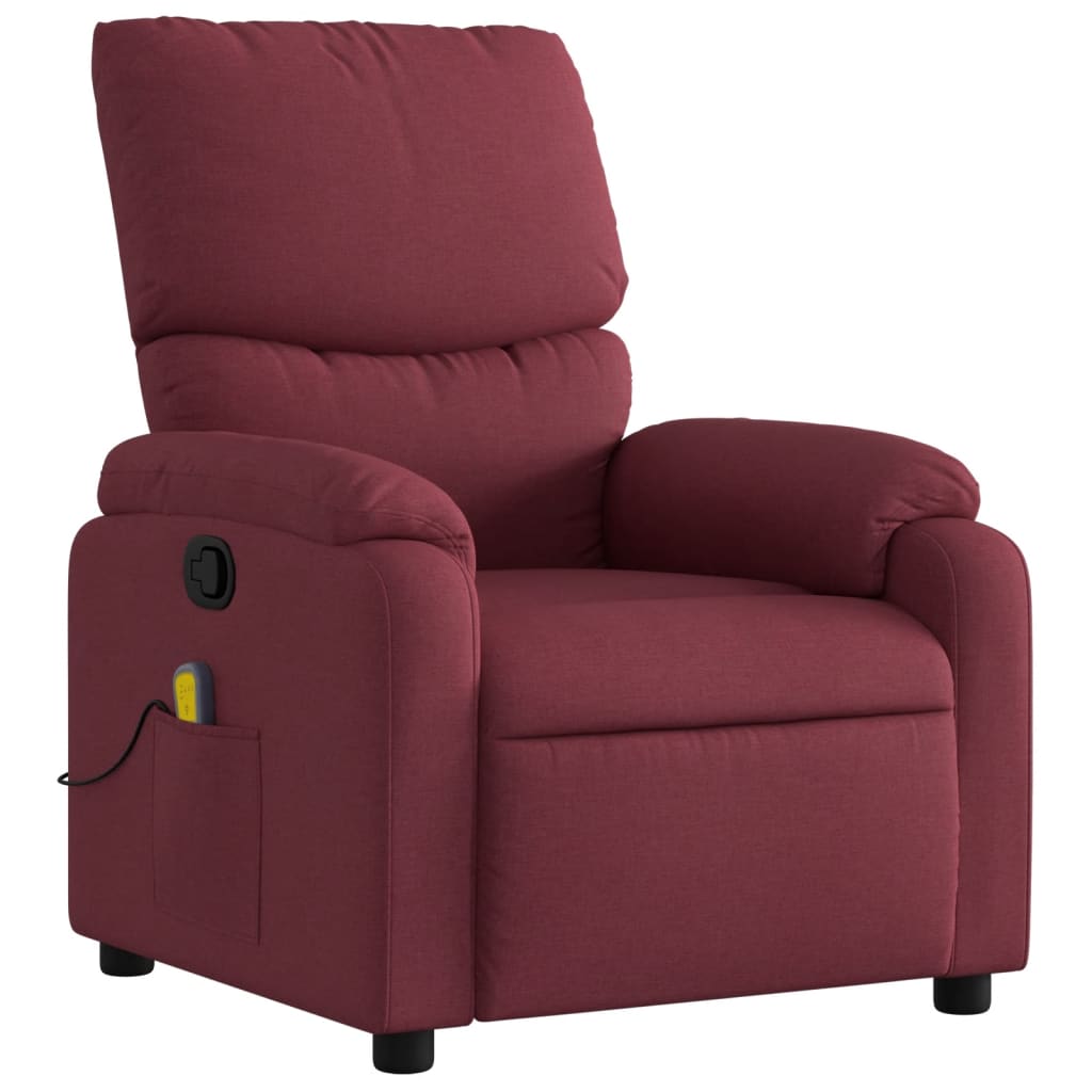 vidaXL Sillón de masaje reclinable de tela color vino tinto