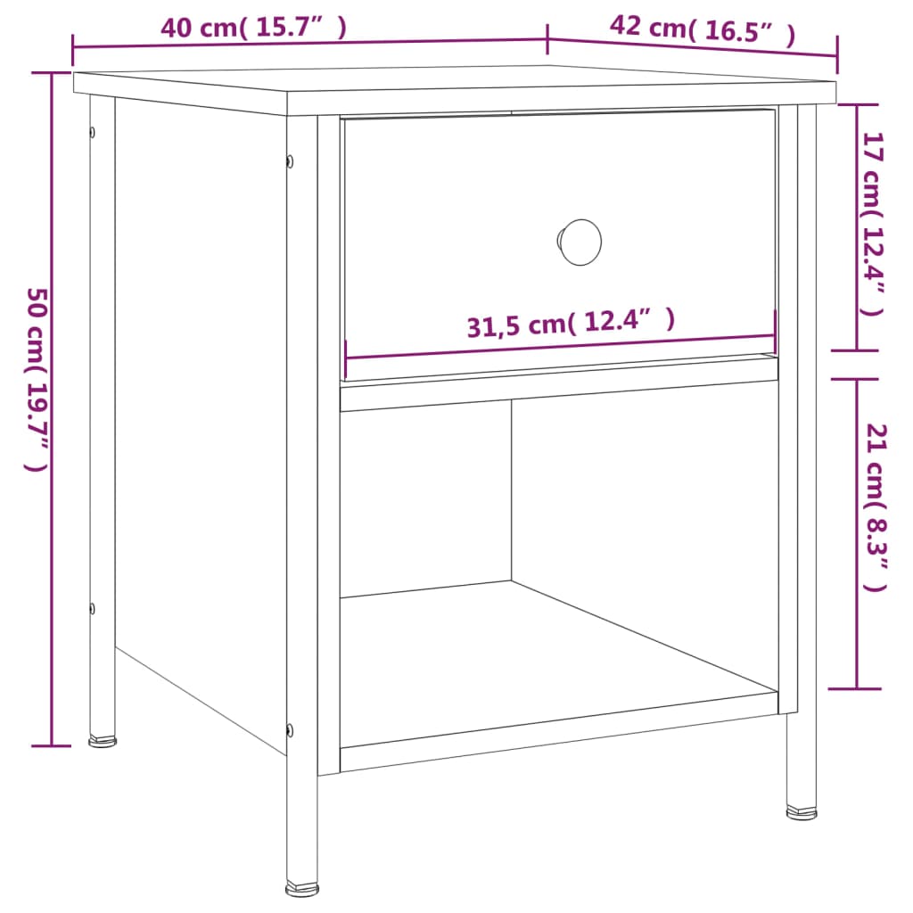 vidaXL Mesita de noche madera de ingeniería marrón roble 40x42x50 cm