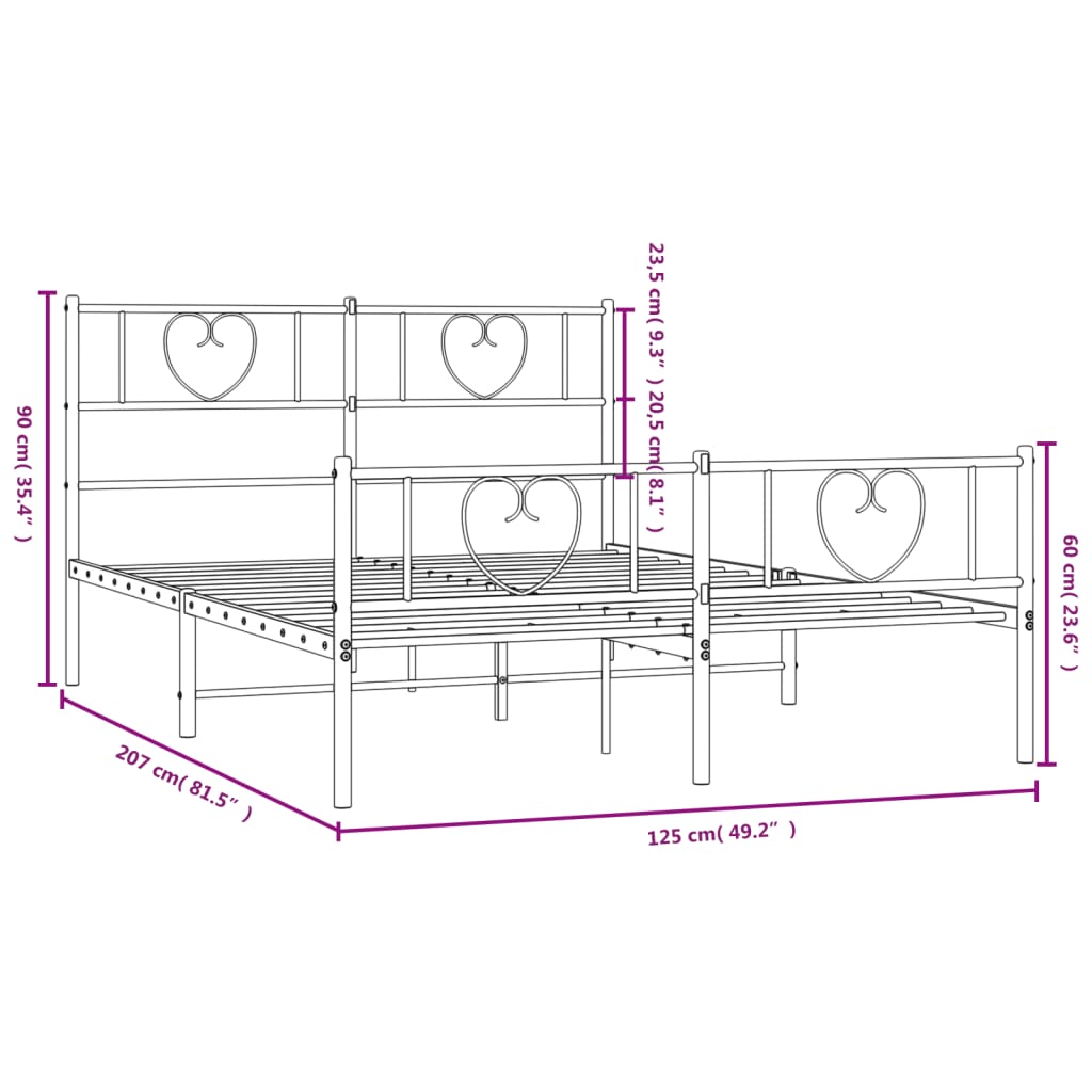 vidaXL Estructura cama sin colchón con estribo metal negro 120x200 cm